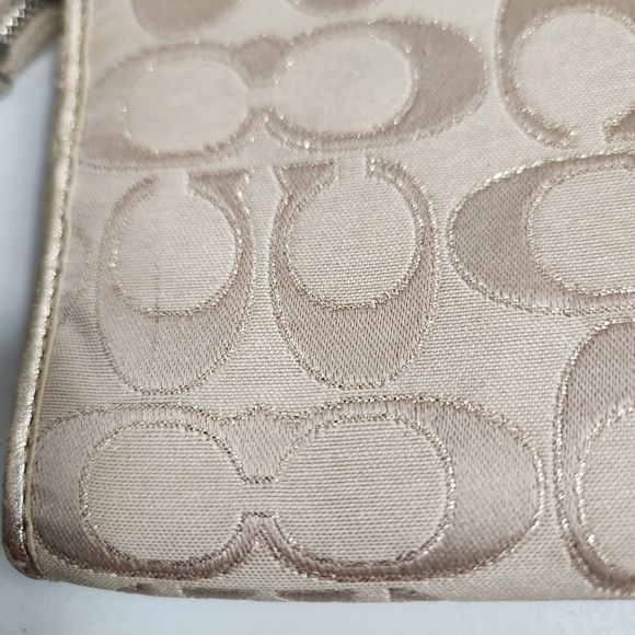 Coach Womens Signature Beige Canvas/Leather Wristlet/Clutch - Picture 12 of 16